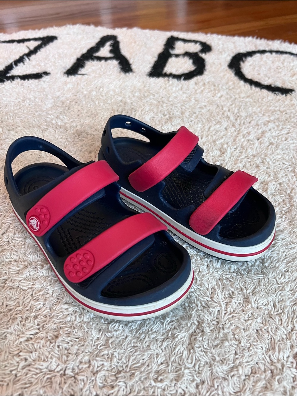 CROCS Kids Navy and Pink Hook-and-Loop Sandals